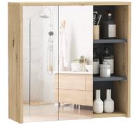 Bathroom Mirror Cabinet Natural MDF & Glass Wall Mounted 60x20x60cm Shelves Slim