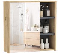 Bathroom Mirror Cabinet Natural MDF & Glass Wall Mounted 60x20x60cm Shelves Slim