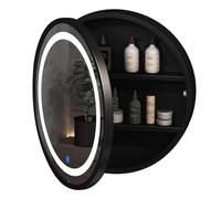 Bathroom Mirror Cabinet Round With Led Lights 50/60/70cm s Wall Mounted With 3 Levels Of Storage Illuminated (Color : Black, Size : 60 * 60cm)