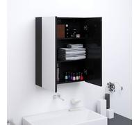 Bathroom Mirror Cabinet Shining Black MDF Glass 60x15x75cm Wall-Mounted 2-Door.