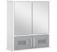 Bathroom Mirror Cabinet, Wall Mounted Storage Cupboard with Double Doors Grey