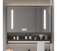 Bathroom Mirror Cabinet With Illuminated Led Light, Bathroom Led Mirror With Storage, Smart Bathroom Medicine Cabinet, With Defog Button, Vanity Makeup Mirror Cabinets With Towel Rack(Dark