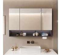 Bathroom Mirror Cabinet With Illuminated Led Light, Wall Mounted Over Toilet Storage Cabinet, Bathroom Vanity Mirror With Storage, LED Stepless Dimming Makeup Mirror,Time And Temperature Di