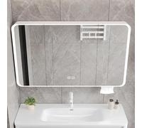 Bathroom Mirror Cabinet With Illuminated Led Light, Wall Mounted Over Toilet Storage Cabinet, Bathroom Vanity Mirror With Storage, LED Stepless Dimming Makeup Mirror,Time And Temperature Di