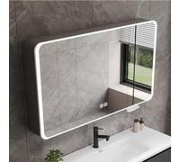 Bathroom Mirror Cabinet With Illuminated Led Light, Wall Mounted Over Toilet Storage Cabinet, Bathroom Vanity Mirror With Storage, LED Stepless Dimming Makeup Mirror,Time And Temperature Di
