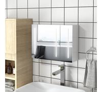 kleankin Wall Mounted Bathroom Storage Cupboard with Light, Mirror and Shelf