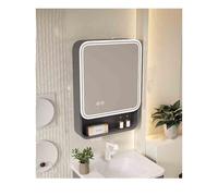 Bathroom Mirror Cabinet with Shelf WallMounted Aluminum Storage Rack Arc Design 40cm/16in Gray Beauty Organizer for Bathroom Spacesaving Solutions