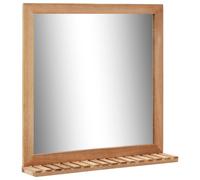 Bathroom Mirror Natural Solid Walnut Wood Shelf 60x12x62 cm Rustic Wall Mounted