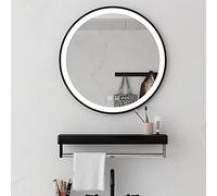 Bathroom Mirror Round Led Bathroom Mirror With Towel Rack,Anti Fog Makeup Wall Mirror,Illuminated Led Light Aluminum Alloy Frame Bathroom Mirror,Cold Light,Warm Light(Black-70 * 70Cm/27.6 * 27.6In)