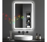 Bathroom Mirror Silver 70x50cm Tempered Glass LED Bluetooth Demister IP44 Touch