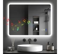 Bathroom Mirror Silver 80x60x3.5cm Tempered Glass LED Bluetooth Demister IP44BT