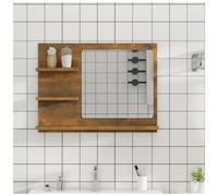 Bathroom Mirror Smoked Oak 60x10.5x45 cm Engineered Wood Shelf Wall with Acrylic