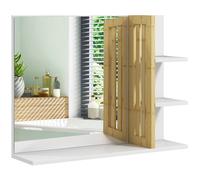 Bathroom Mirror Wall Mount 45x15x58.5cm White MDF Bamboo Frame 4 Shelves Vanity