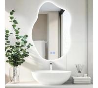 Bathroom Mirror Wall Mounted Irregular Shape Bathroom Mirror with LED Lights Dimmable Light (Silver 80x52cm)