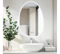 Bathroom Mirror Wall Mounted Irregular Shape Bathroom Mirror with LED Lights Dimmable Light (Silver 90x68cm)