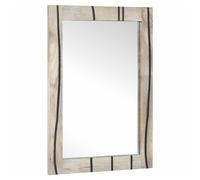 Bathroom Mirror White Glass & Mango Wood Frame 70x50cm Rectangular Indoor Slim.