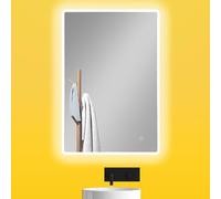 Bathroom Mirror with LED light - 70 x 50cm - Bluetooth Speakers - Shaver Socket - Smart Rectangle illuminated dimmable 3x colours - Touch Control - Anti-fog demist pad - Wall mounted Vanity EL-LB01