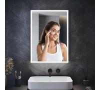 Bathroom Mirror with LED light 70x50cm Bluetooth Speakers Shaver Socket Smart Rectangle illuminated dimmable 3x colours Touch Control Anti-fog demist pad Wall mounted Vanity