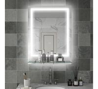 Bathroom Mirror with LED Lights, Shelf, Dimmable Touch Switch, Defog Kleankin Clear Small
