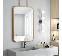 Bathroom mirror with metal frame, ceiling-mounted mirror, modern gold decorative mirror with articulated arm for bedroom dressing tables, rounded corner design (Dimensions: 40