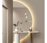 Bathroom Mirrors with Lights, 90x45cm Half Moon LED Mirror Anti-Fog, Frameless, 3 Color Dimmable, Backlit, Memory, IP66, Large Irregular Shape LED Bathroom Mirror for Bedroom Entrance(A, 90*45CM)