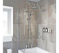 Bathroom Mixer Shower Kit Adjust Riser Rail Hose Chrome Round Dual Head Chrome