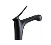 Bathroom Mixer Sink Faucet with Pull Out Sprayer Dual Mode Tap for Hot and Cold Water Copper Single Handle Multi-Function Retractable Down,Black(Nero)