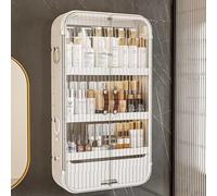 Bathroom nizer - Wall-Mounted Storage Cabinet Above Toilet with Clear Doors & Drawers - Versatile Plastic Solution for Laundry & Space-Saving Storage