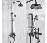 Bathroom Orb Black Shower Faucet Set Wall Mounted 8 inch Round Rainfall Shower Faucets 3 Functions Mixer Swivel Tub Spout Mixer Tap,