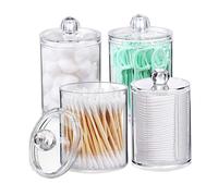Bathroom Organizer, 4 Pack Clear Plastic Apothecary Jars for Cotton Balls, Swabs, Floss Storage, 10oz