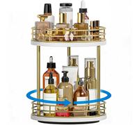Bathroom Organizer Countertop,2 Tier Rotating Makeup Organizer Countertop for Vanity,Wooden Bathroom Counter Storage Shelf,Lazy Susan Turntable for Perfume,Skincare,Cosmetic (White-Gold)