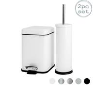 Harbour Housewares Mismatched Toilet Brush & Bin Set - White