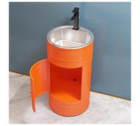 Bathroom Pedestal Sink, Freestanding Vanity Cabinet with Storage, Modern One Piece Wash Basin, Iron Art Industrial Design