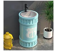 Bathroom Pedestal Sinks, Round Free Standing Pedestal Sink, Stainless Steel Bathroom Basin Sink with Faucet, Industrial Iron Art Vanity Unit Basin for Commercial Space A2,Without Mirror