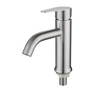 Bathroom Pedestal Washbasin Single Cold Faucet 304 Stainless Steel Basin Mixer Tap Single Handle Bathroom Sink Faucet Single Hole Bathroom Faucet for Hotel, Balcony, Toilet (Size : Curved