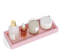 Bathroom Perfume Tray for Candle Trinket, Decor Vanity Trays for Countertop Nightstand Toilet Tank Counter Dresser Bedroom, Decorative Wooden Rectangle Holder for Skincare Cosmetic Accessory, Pink