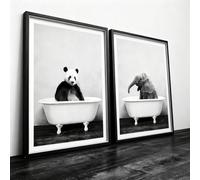 Bathroom Pictures Toilet Decor Poster, Funny Elephant Wall Art in Bath Picture, Animal Wall Art Prints, Black and White Bathtub Canvas Painting Poster Nordic Bathroom Home Decor (Animal, 40 x 50 cm x