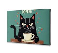 Bathroom Pictures Wall Decor A Black Cat Enjoying A Steaming Cup Of Coffee. Canvas Decorative Picture Christian Easter Decor Room Decor(40x60cm)