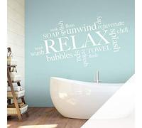Bathroom Quote Wall Art Sticker - Relax, Unwind, Splash, Spa, Refresh, Soap, Towel, Soak [XLarge] [White]