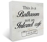 Bathroom Quote Wooden Box Sign Desk Decor This is a Bathroom Not an Internet Cafe Wood Block Plaque Rustic Box Sign for Home Toilet Shelf Table Decoration (5x5 Inch)