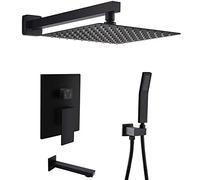 Bathroom Rain Mixer Combo with Tub Spout 12 Inch Head and Handheld Complete Matte Black System Luxury Shower Set