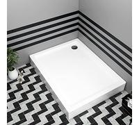 Bathroom Rectangular 1000 x 760mm Shower Tray with Riser Kit Plinth for Shower Enclosure Gloss White Slimline
