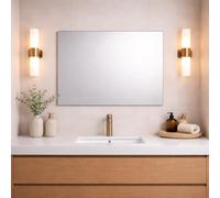 Bathroom Rectangular Frameless Wall Mirror 100 x 70cm - Large Wall Mounted Vanity Mirror - Modern Polished Edge Glass - Portrait or Landscape Hanging