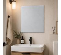 Bathroom Rectangular Frameless Wall Mirror 68 x 58cm - Large Wall Mounted Vanity Mirror - Modern Polished Edge Glass - Portrait or Landscape Hanging