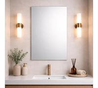 Bathroom Rectangular Frameless Wall Mirror 90 x 60cm - Large Wall Mounted Vanity Mirror - Modern Polished Edge Glass - Portrait or Landscape Hanging
