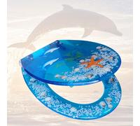Bathroom Remodel Toilet Seat, Elongated Comfort Fit Quiet-Close Toilet Lid with Slow Close That Will Never Loosen, Easy to Clean and Installation,Blue,Blue Dolphin