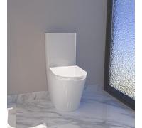 Bathroom Rimless Back to Wall Close Coupled Toilet Round Soft Close Seat Cistern Modern WC Pan White