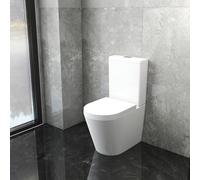 Bathroom Rimless Close Coupled Toilet Round Pan with Soft Close Seat and Dual Flush Cistern Modern White Ceramic WC