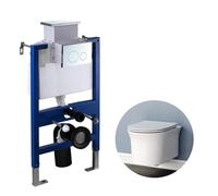 Bathroom Rimless Wall Hung Toilet Short Projection WC Pan 0.82M Concealed Cistern Frame UF Soft Close Seat Round White