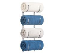 Bathroom Rolled Towel Rack: 4-Tier Wall Mounted Towel Storage Holder, Hanging Organizer for Towels, Blankets, Large Bath Sheets, Space Saving in RV, Closet, Toilet, Cabinet, Silver